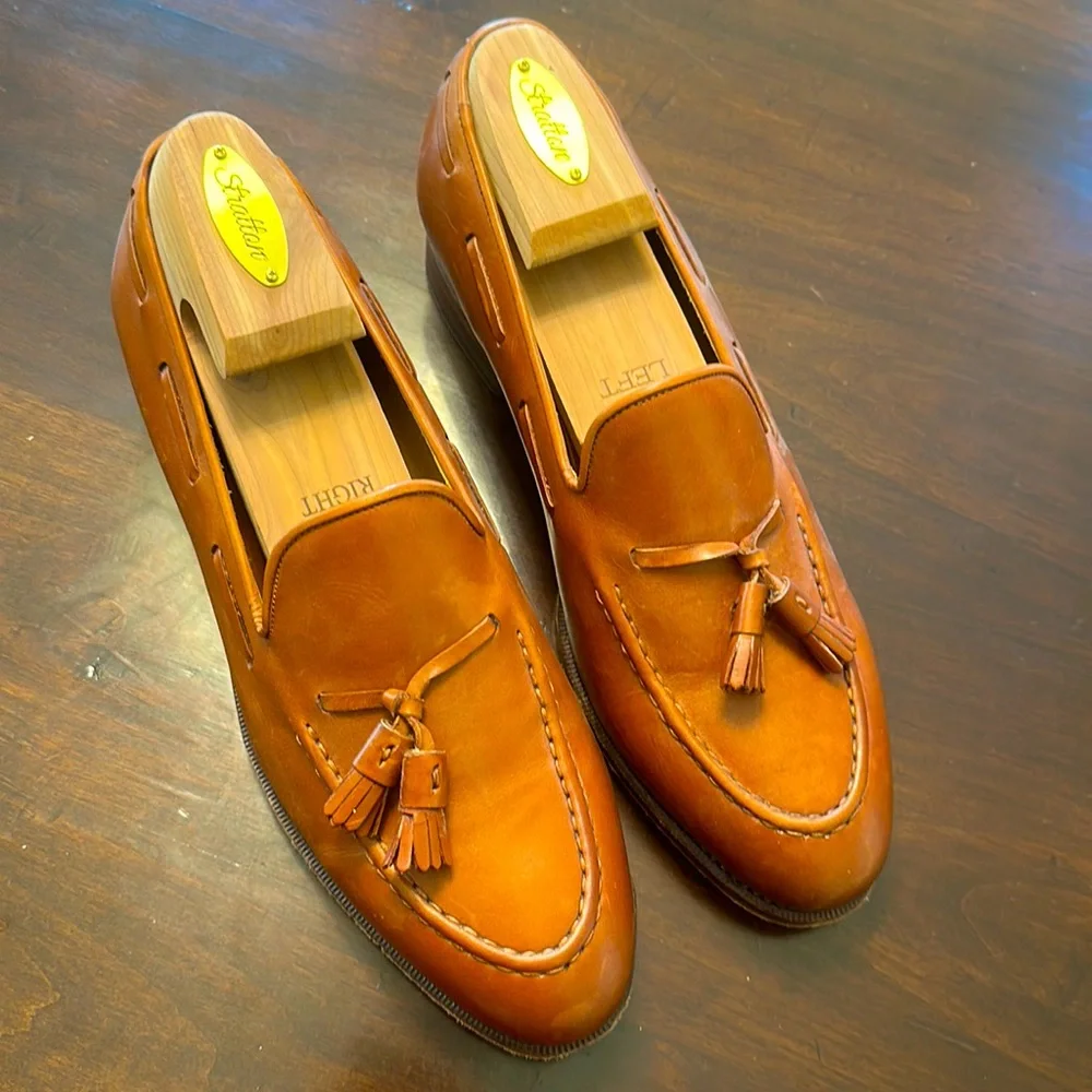 Meermin Tan Leather Tassel Loafers